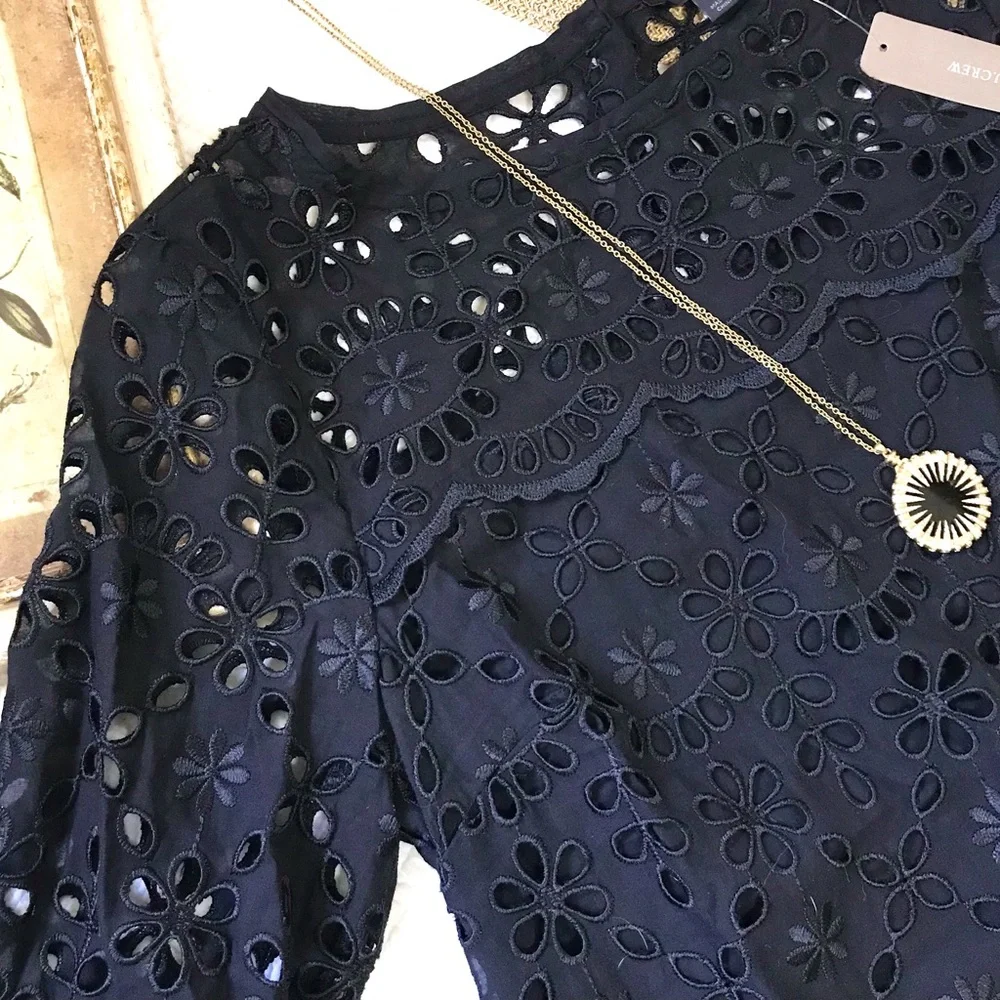 J. Crew Bell Sleeve Black Eyelet Dress NWT